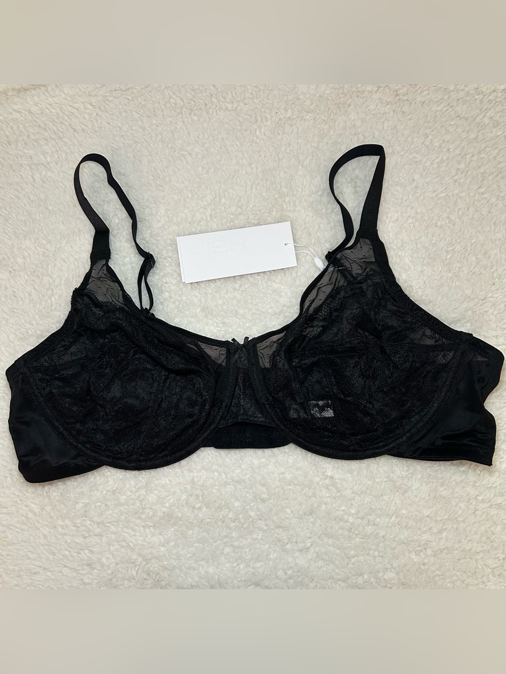 HSIA Enchanted Unlined Lace Underwire Bra 44C Black NEW